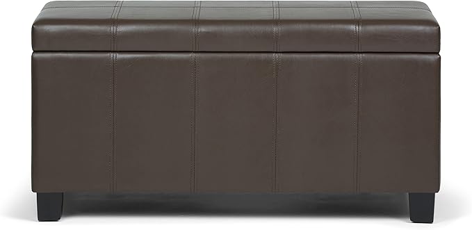 SIMPLIHOME Dover 36 inch Wide Contemporary Rectangle Storage Ottoman Bench in Chocolate Brown Vegan Faux Leather, Assembled, For the Living Room, Entryway and Family Room