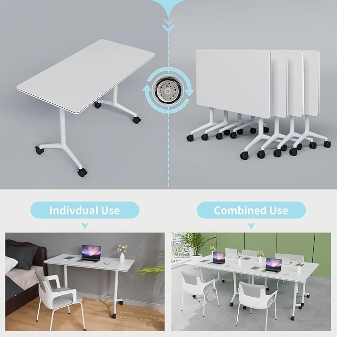 Folding Conference Table, Rectangular Conference Room Tables, Mobile Modular Training Table, Solid Steel Frame,Thickened Panel,for Schools,Meeting Room and Offices (6PCS, 55in)