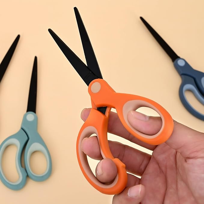 Pastel Non-Stick Scissors - All Purpose Stainless Steel Craft Shears With Soft Grip, Blunt Tip for Fabric, Kids, Office, Home, School - Left & Right Handed (1 Pack, Green)