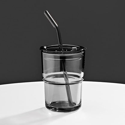 13oz/400ml Tumbler Water Glass, Water Bottle with Straw and Lid Sealed Carry on, Glass Coffee Mug Iced Tea Cup Thick Wall Insulated Glass Cup (Gray)