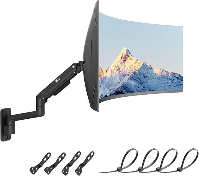 WALI Monitor Wall Mount for 17-49 Inch Ultrawide Screens, Heavy Duty Single Monitors Mount Holds 44 lbs, Full Adjustable Gas Spring Wall Mount Monitor Arm, 75x75/100x100mm VESA (GSWM001XL-P), Black