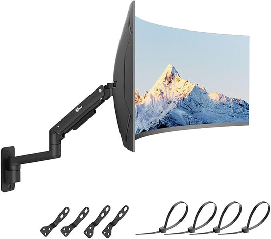 WALI Monitor Wall Mount for 17-49 Inch Ultrawide Screens, Heavy Duty Single Monitors Mount Holds 44 lbs, Full Adjustable Gas Spring Wall Mount Monitor Arm, 75x75/100x100mm VESA (GSWM001XL-P), Black