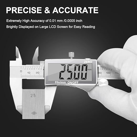 Preciva Digital Caliper, Electronic Stainless Steel Caliper Measuring Tool, Micrometer Calipers with Large LCD Screen, Switch from Inch Metric Fraction, Auto-Off Feature (6INCH/150MM)