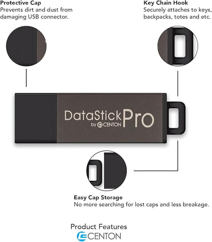 Centon DataStick Pro USB 2.0 Flash Drive 16GB x 1, Silver (S1-U2P17-16G-B)
