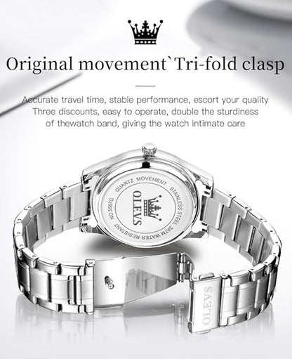 OLEVS Mens Watch Stainless Steel Analog Quartz Watches for Men Day Date Easy Read Diamond Waterproof Dress Luxury Classic Casual Big Face Blue/Black/Gold/Silver Roman Arabic Numerals Men's Wrist Watch