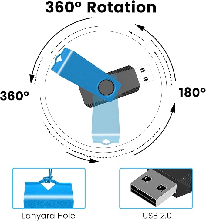 4GB USB Flash Drive 20 Pack AGECASH Thumb Drives Bulk USB 2.0 Flash Zip Drives Unique Blue Swivel Jump Drive Multipack with Label Lanyard Memory Stick Pendrive 4GB for Data Storage