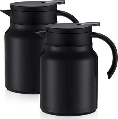 2 Pcs Thermal Coffee Carafe for Keeping Hot/Cold Stainless Steel Small Coffee Creamer Container Double Wall Vacuum Insulated Tea pot Beverage Dispenser for Milk Hot Chocolates(Black,34 oz)