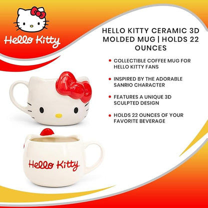 Silver Buffalo Hello Kitty Face Ceramic 3D Sculpted Mug, 22-Ounces