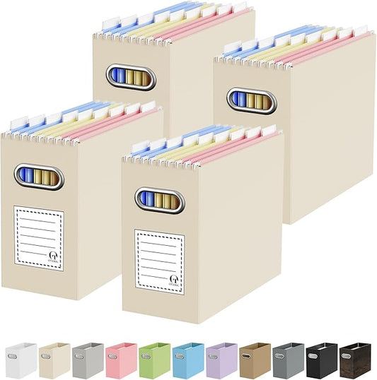 Oterri Cardboard File Organizer Box for Hanging File Folders Letter Size,File Box for Computer Desk,File Cabinet,Working Home,Office,Classroom (Beige, Letter Size - 4 Packs)
