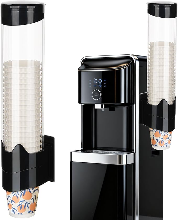 MYITYARD Large Cup Dispenser, Wall Mount Water Cooler Cup Dispenser Fits 10oz - 16oz Disposable Paper and Plastic Cups, Pull Type Cup Holder for Home Office Hospital Gym, Magnetic Mounting, Black
