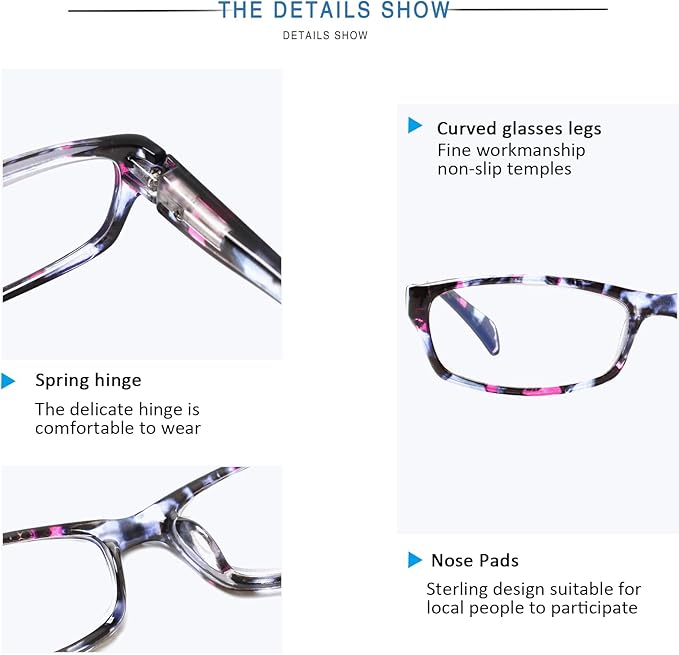 Henotin 5-Pack Reading Glasses Blue Light Blocking Anti Eyestrain Computer Reading Glasses for Women and Men Readers (Mix Color-C1, 4.00, Diopters)