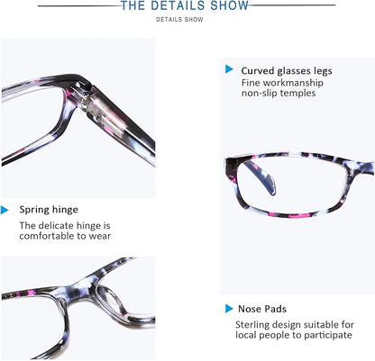 Henotin 5-Pack Reading Glasses Blue Light Blocking Anti Eyestrain Computer Reading Glasses for Women and Men Readers (Mix Color-C1, 4.00, Diopters)