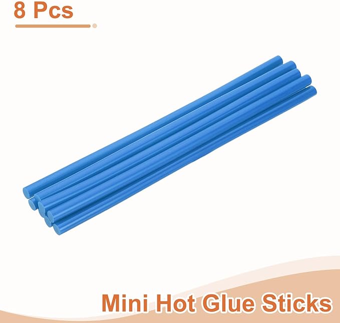 uxcell 8 Pcs Mini Hot Glue Sticks, 0.28" Dia x 7.87" Long EVA Glue Gun Sticks, Blue Mini Hot Melt Glue Sticks for DIY Craft Sticky Projects