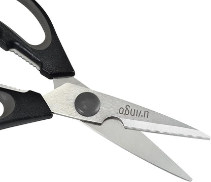 LIVINGO 7.5" Kitchen Scissors All Purpose for Sharp Cutting Small Bones & Vegetables, with Nutcracker Grip Comfortable, Heavy-duty Food Shears for Home Cooking
