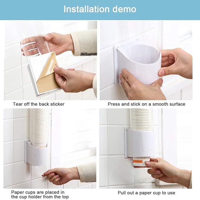 Cup Dispenser Wall Mounted Plastic Water Dispenser Disposable Cup Holder Rack, Paste or Screw Plate Mountable for Paper Cups Halloween Party Supplies, 7.5cm 40-50 Cups (White, M)