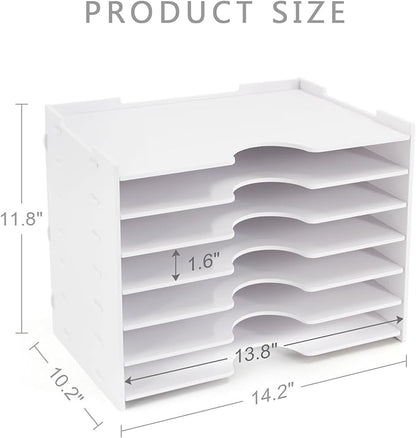 SONGWAY File Organizer for Desk - 7 Tier Wide Document Holder, Letter Mail Tray Storage Rack, A4 Paper Storage Holder, Desktop Organizer for Home Office School, White