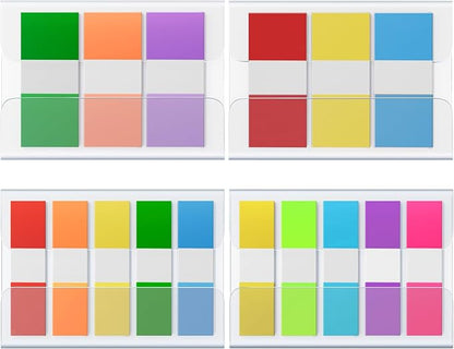 KICNIC Sticky Tabs 400 Pcs, 2 Sizes (1.77×0.79 in & 1.77×0.39 in) Fluorescent Pop Up Book Tabs, Adhesive Index Page Markers, Reusable School Office Supplies, 4 On-The-Go Dispensers (10 Colors)