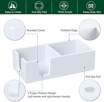Acrylic Sticky Note Holder, Self-Stick Note Pad Holder W/O Pads - Note Dispenser Memo Pad Holder Desk Organizer for School Office Home (3''x3'' 2IN1 White)
