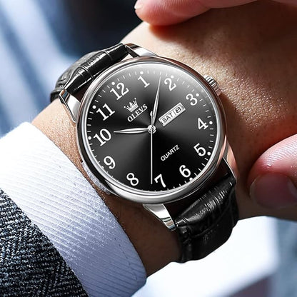 OLEVS Watch Men Mens Watches Watches for Men Leather Band Classic Brown Leather Watch Men, Analog Watch Men, Black Mens Leather Watch, Dress Waterproof Large Face Mens Watch,Relojes para Hombres Watch