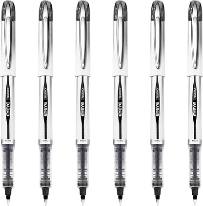 EYEYE 0.7mm Rollerball Pens Fine Point, 6 Pack of Pen Black Roller Ball Medium Point Quick Dry, Liquid Ink Pen Fine Point Smooth Writing Pens for Journaling, Note Taking, Office, School Supplies