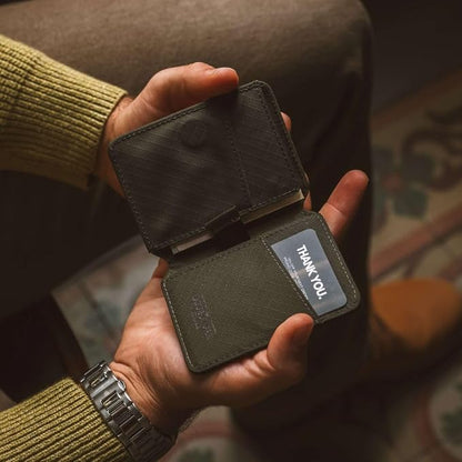 CLOUD Wallet Slim Minimalist — Magnetic Closure, Lightweight Design, Quick Access Pull Tab - Top Grain Leather Front Pocket Wallet (Ripstop Moss)