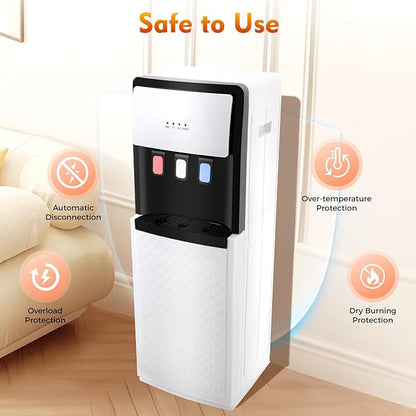 Bottom Loading Water Dispenser, 110V Hot & Cold Water Cooler Dispenser Standing Hot & Cold Water Dispenser with 3 Temperature Settings for Home, Kitchen, Office (White)