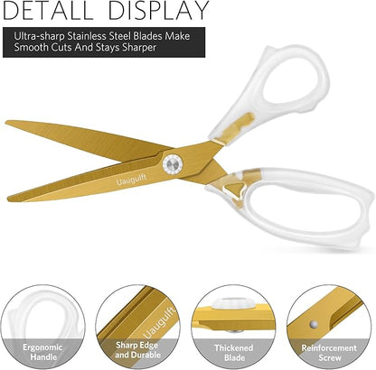 Acrylic Scissors, Sharp Titanium Coating Blades with Ergonomic ABS Handle, Multi-Purpose Scissors Set of 3, Suitable for Sewing and Household, Clear and Gold-Toned
