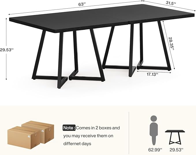 Tribesigns 31.5" Square Conference Table Set of 2, 63" Industrial Office Meeting Table for 4-6 People, Business Podcast Furniture with Metal Base for Small Spaces, Office Conference, Black