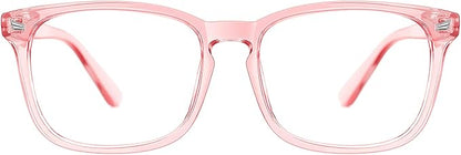 TIJN Blue Light Blocking Glasses for Women Men Clear Frame Square Nerd Eyeglasses Anti Blue Ray Computer Screen Glasses, Clear Pink