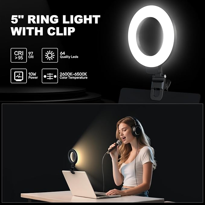 Ring Light for Video Conference Lighting,360°Adjustable,Portable LED Video Conference Lighting for Monitor,Laptop&Desktop Computer,Streaming Light for Zoom Meetings, Selfie Makeup, Video Calls