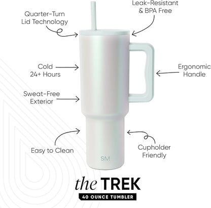 Simple Modern 40 oz Trek Tumbler with Handle and Straw Lid | Cup Holder Friendly Insulated Stainless Steel Travel Mug | Spring Air Pearl