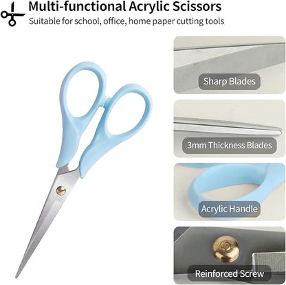 Gold Scissors, Stainless Steel Blade with Acrylic Handle, All Purpose Scissor for Office, School, Home, Fabric Shears, Tijeras (6.3" Blue)