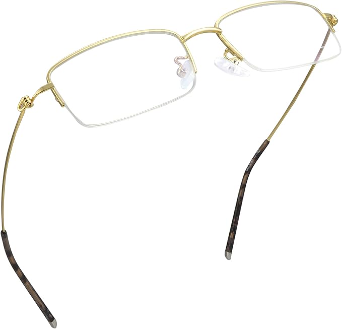 LifeArt Alloy Semi-Rimless Reading Glasses,Blue Light Blocking Glasses, Anti Eyestrain, Computer Gaming Glasses, TV Glasses for Women Men, Anti Glare (Golden, +1.00 Magnification)