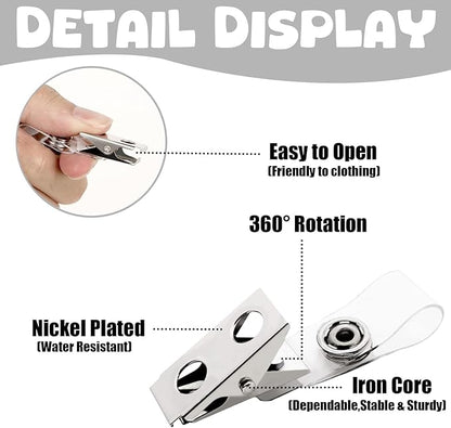500 Pcs Metal Badge Clips with Clear PVC Straps Double Hole ID Badge Clips for ID Cards and Badge Holders Name Tags Work Office Supplies