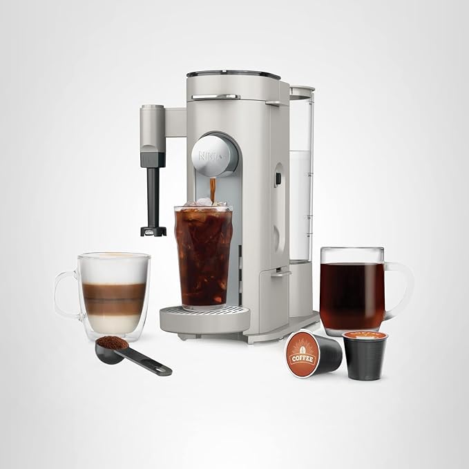 Ninja Pod & Grounds Specialty Single-Serve Coffee Maker, K-Cup Pod Compatible, Brews Grounds, Compact Design, Built-In Milk Frother, 56-oz. Reservoir, 6-oz. Cup to 24-oz. Mug Sizes, Stone, PB051ST