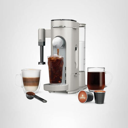 Ninja Pod & Grounds Specialty Single-Serve Coffee Maker, K-Cup Pod Compatible, Brews Grounds, Compact Design, Built-In Milk Frother, 56-oz. Reservoir, 6-oz. Cup to 24-oz. Mug Sizes, Stone, PB051ST