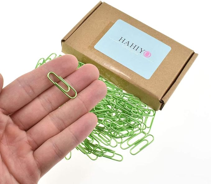 HAHIYO Paper Clips 1.1" (28mm) Length Green Paperclips Bright Colors Vinyl Coated Prevent Scratching Tearing The Pages Sturdy for Bookmark Organize Home Office School 150 Pack