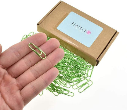 HAHIYO Paper Clips 1.1" (28mm) Length Green Paperclips Bright Colors Vinyl Coated Prevent Scratching Tearing The Pages Sturdy for Bookmark Organize Home Office School 150 Pack