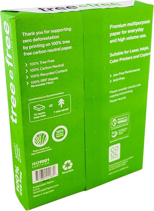 Tree Free Copy Paper 8.5 x 11, 92 Bright 20 lb. Made from Sugarcane Waste Fiber Carbon Neutral 40 Carton - 200,000 Sheet Pallet