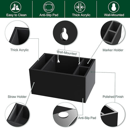 Cup Holder With Marker Slot, Party Dispenser Acrylic Organizer, Mark Your Drink Caddy, Modern Bar Counter Decor, Black