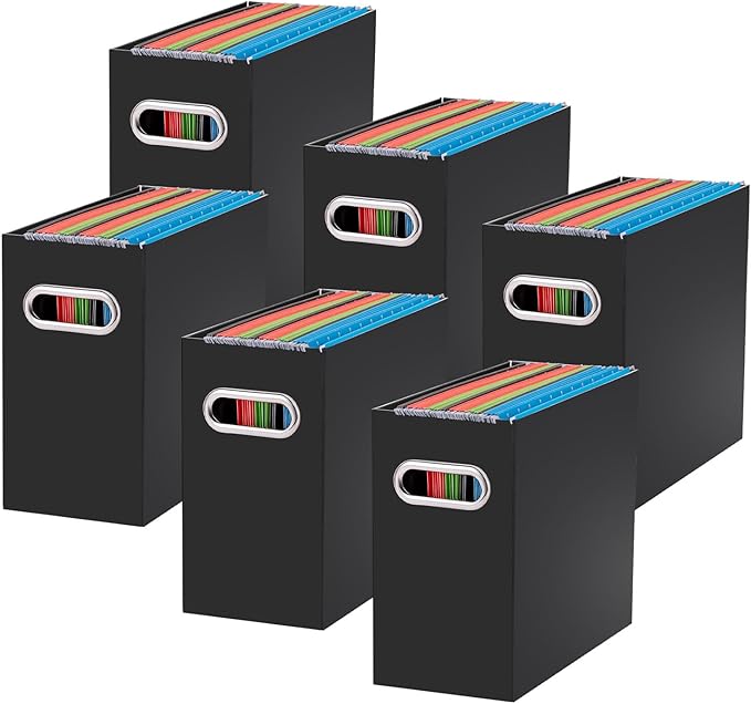 Oterri Cardboard File Organizer Box for Hanging File Folders Letter Size,File Box for Computer Desk,File Cabinet,Working Home,Office,Classroom(Black, Letter Size - 6 Packs)