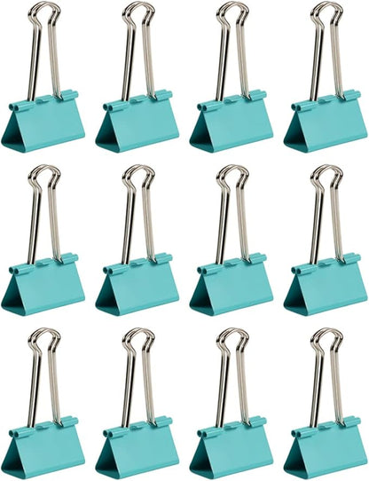 JAM PAPER Colorful Binder Clips - Large - 1 1/2 Inch (41 mm) - Teal Binderclips - 12/Pack