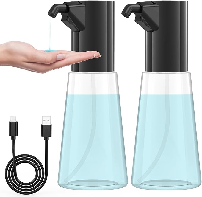 2 Pack Automatic Liquid Soap Dispenser Touchless,Hand & Dish Electric Dispenser 4-Level Adjustable,450ML Waterproof Rechargeable Kitchen Auto Soap Pump,The Bottle is Replaceable
