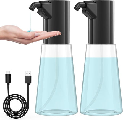 2 Pack Automatic Liquid Soap Dispenser Touchless,Hand & Dish Electric Dispenser 4-Level Adjustable,450ML Waterproof Rechargeable Kitchen Auto Soap Pump,The Bottle is Replaceable