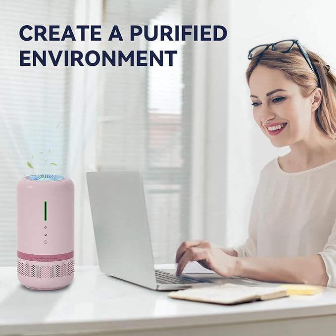 Air Purifiers for Home,HEPA Air Purifier for Room up to 960ft²,Air Purifiers for Odor,Dust,Quiet Air Cleaner for Office,Living Room,Bedroom,Kitchen,Type-C Charging,Included Adapter,Pink 1 Pack