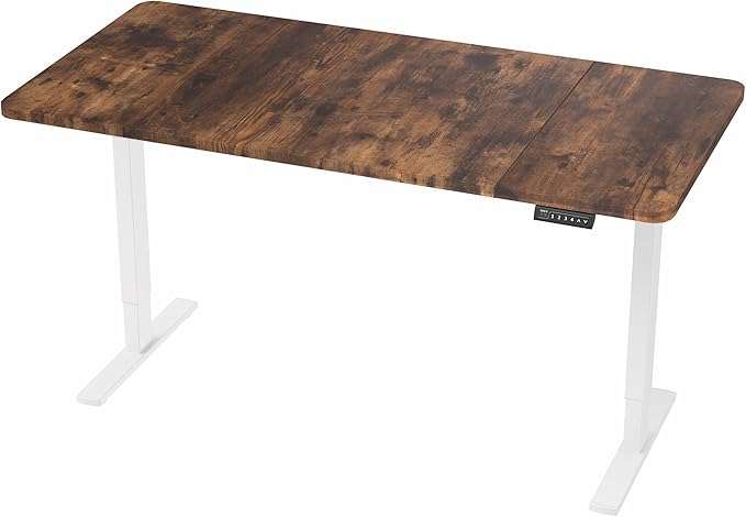 VIVO Electric 60 x 30 in Rustic Standing Desk, Memory Height Adjustment, 1B Series, Vintage Brown Top White Frame, DESK-KIT-1W6N-30