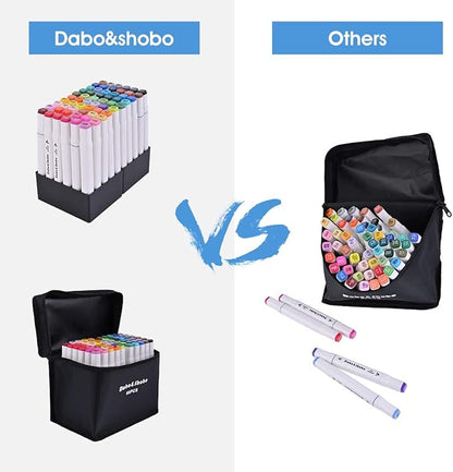 Dabo&Shobo 60 Colors Drawing Markers, Dual Tip Markers, Fine & Chisel Coloring Marker for Adult Coloring And Sketching