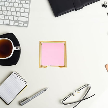 Sticky Note Holder Glass Post It Note Dispenser, 3 x 3 Inch Gold Sticky Note Dispenser, Stylish Post It Holder for Desk Home Office Decor