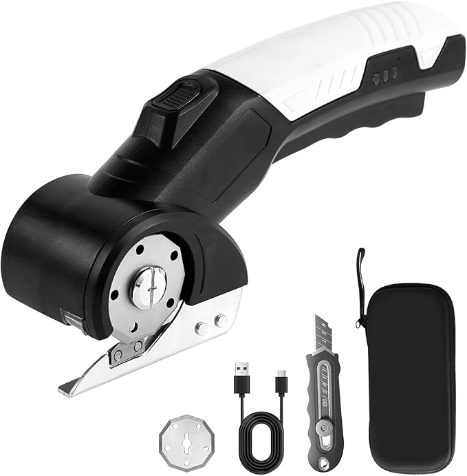 AYP Cordless Electric Scissors,4.2V Cardboard Cutter Machine with Utility Knife & Storage Box, Rotary Cutter Used for Fabric, Leather, Plastic, Carpet Cutting
