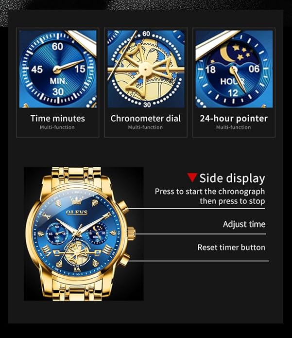 OLEVS Watches Men Waterproof Luxury Big Face Mens Watch Stainless Steel Quartz Analog Dress Watches for Men Luminous Multifunction Man Watch Relojes De Hombre